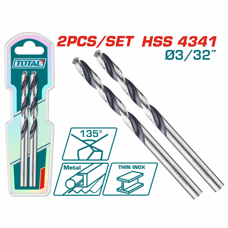 Brocas para Metal HSS 4341 Diámetro 3/32" 135º Set de 2 piezas.