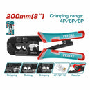 Crimpadora electricidad de Enchufe Modular 8" Rango de 4P,6P,8P Tres funciones Engarzado, pelado, corte. Mango PVC. Pinza Crimpadora cables electricos