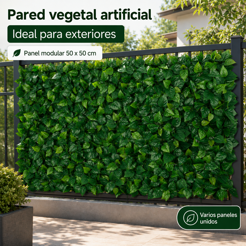 Follaje Artificial Verde Decorativo Para Pared Interior Y Exterior Con Protección UV (50x50cm)