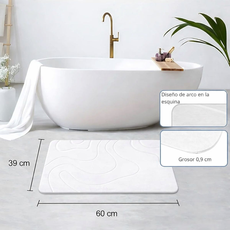 Alfombra De Baño de diatomeas Super Absorbente Antideslizante. Tapete baño De Secado Rápido. Color Blanco 60x39cm
