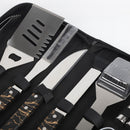 Cubiertos para  BBQ Camping al Aire Libre de acero inoxidable con estuche portátil de tela. Set de 18 piezas. Kit de Accesorios para BBQ Parrillada.