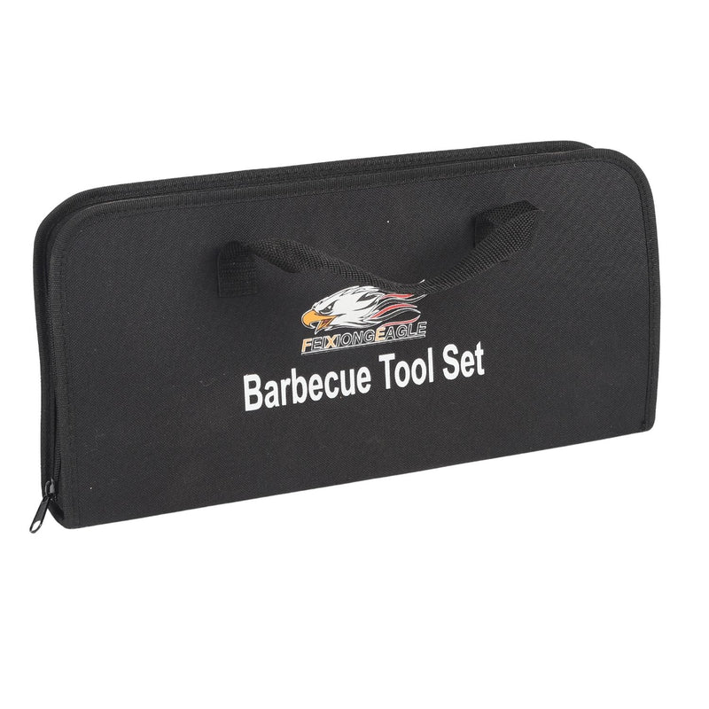 Cubiertos para  BBQ Camping al Aire Libre de acero inoxidable con estuche portátil de tela. Set de 18 piezas. Kit de Accesorios para BBQ Parrillada.