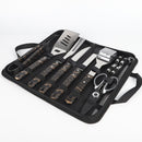 Cubiertos para  BBQ Camping al Aire Libre de acero inoxidable con estuche portátil de tela. Set de 18 piezas. Kit de Accesorios para BBQ Parrillada.