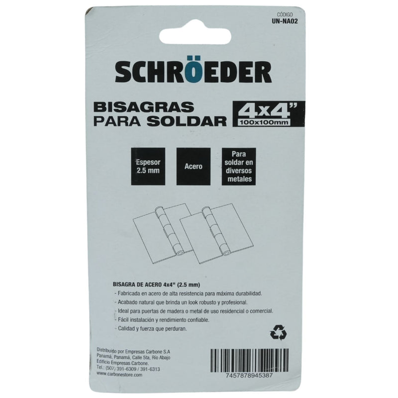 Bisagras para Soldar 4"x4"x2.5mm Superficie Natural  1 Par (2 piezas)