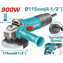 Esmeriladora Angular flexible 900W. Velocidad variable: 5000-12000rpm. Diámetro del disco: 4-1/2" Rosca del husillo: 5/8"-11UNC Velocidad variable. Con mango auxiliar. No incluye disco.