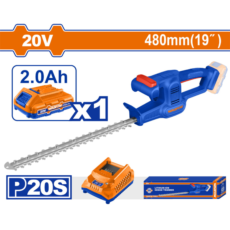 Cortadora de Arbustos 19" 20V Hoja con corte láser. Incluye Batería 2.0Ah y cargador. Cortasetos.