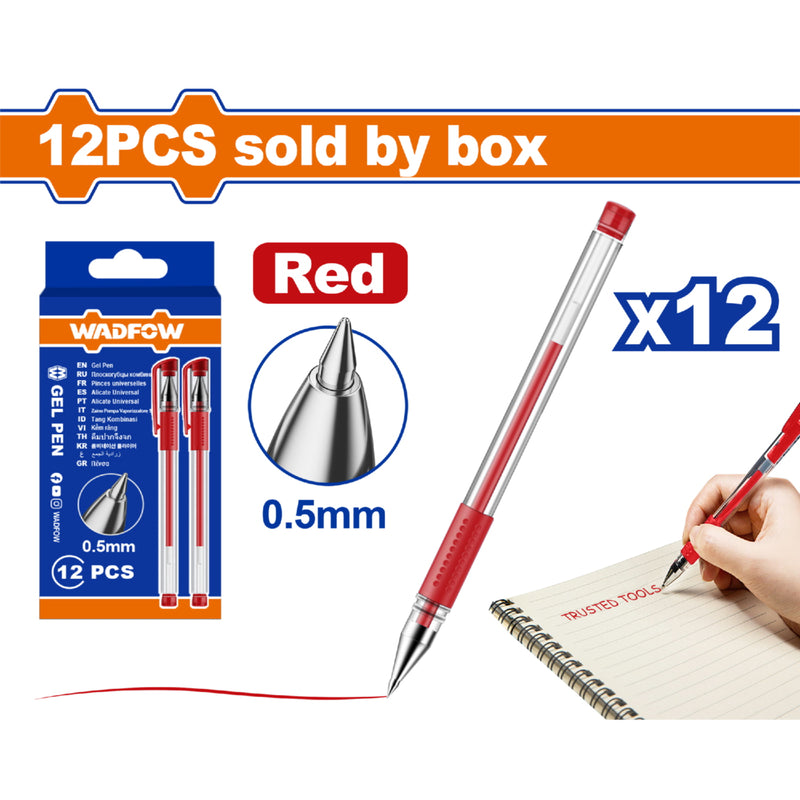 Bolígrafos de gel punta 0.5mm Rojo Set de 12 pzas Agarre cómodo. Pluma gel.