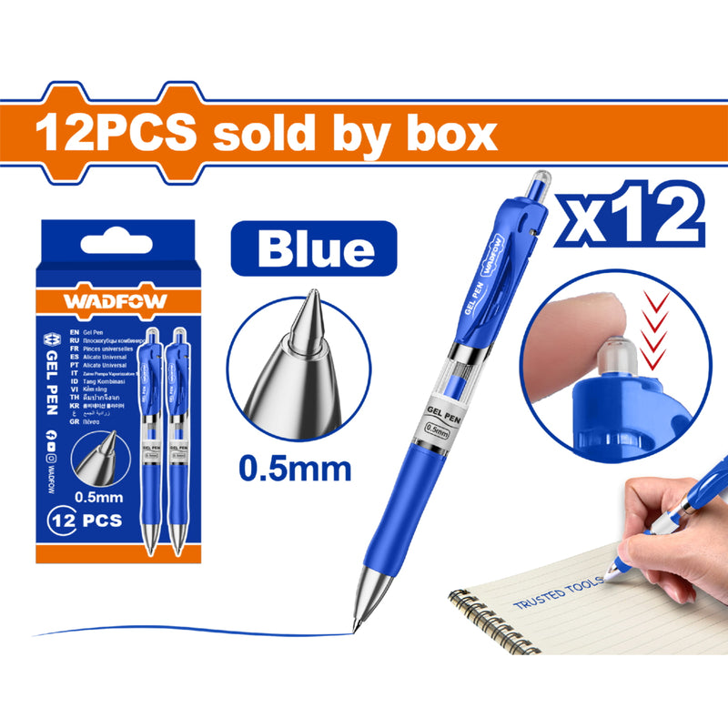 Bolígrafos de gel punta 0.5mm retráctil Azul Set de 12 pzas Agarre cómodo. Pluma gel.