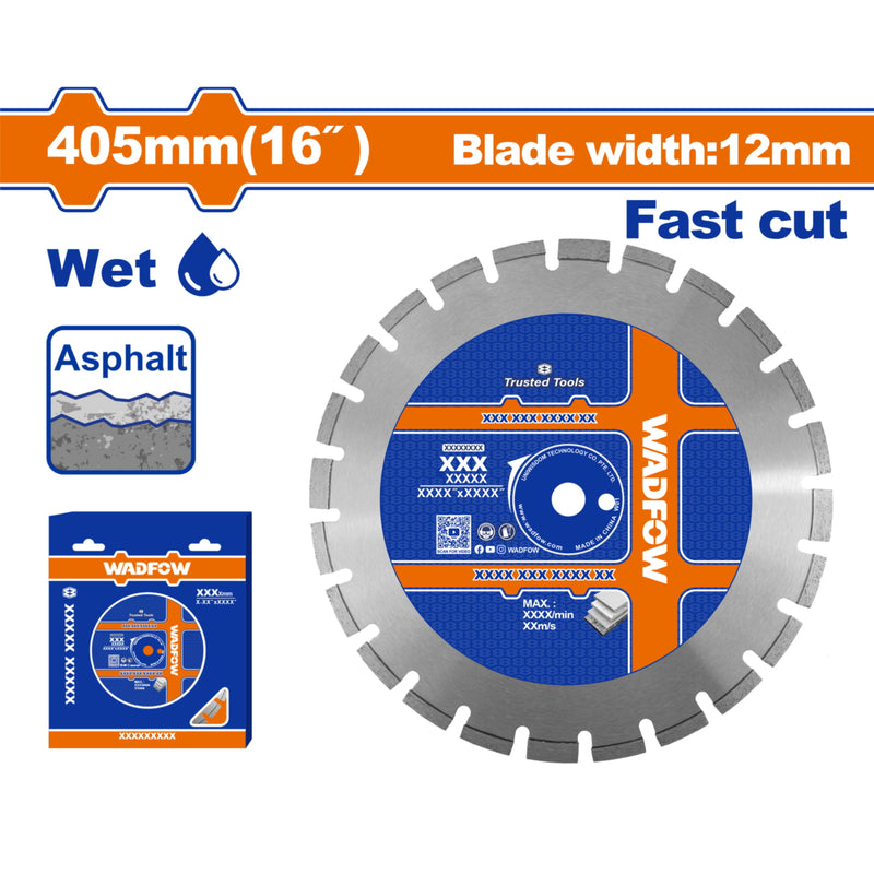 Disco de Diamante 16" Corte rápido. Húmedo. Cuchilla 12mm. Asfalto. Ideal Sierra Circular.