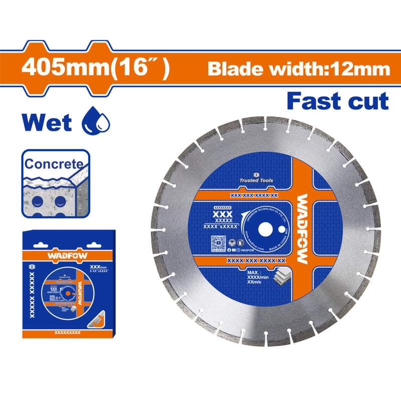 Disco de Diamante 16" Corte rápido. Húmedo. Cuchilla 12mm. Concreto. Ideal Sierra Circular.