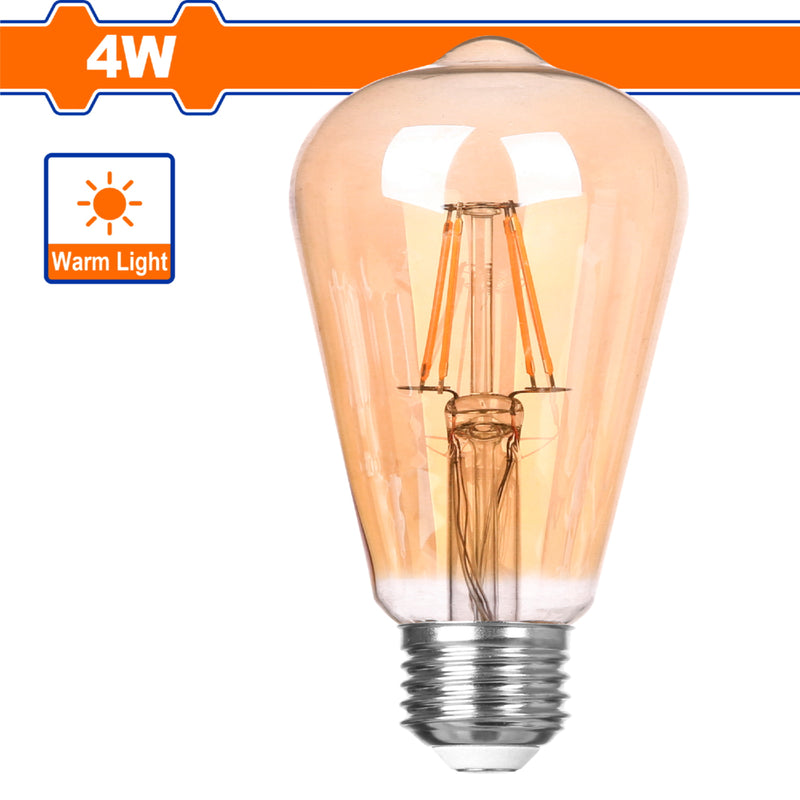 Bombillo Filamento LED 4W 2200K Luz Cálida. 15000 Horas. 400lm Base E27. Foco.