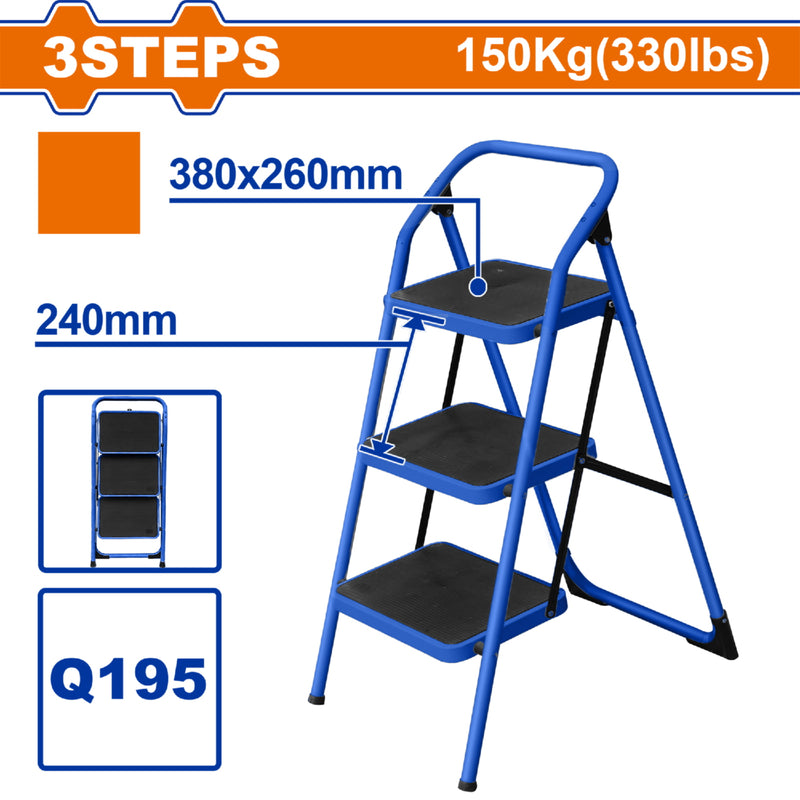 Escalera antideslizante 3 peldaños Carga Máxima 150kg Acero Altura entre peldaños 240mm Escalera banco