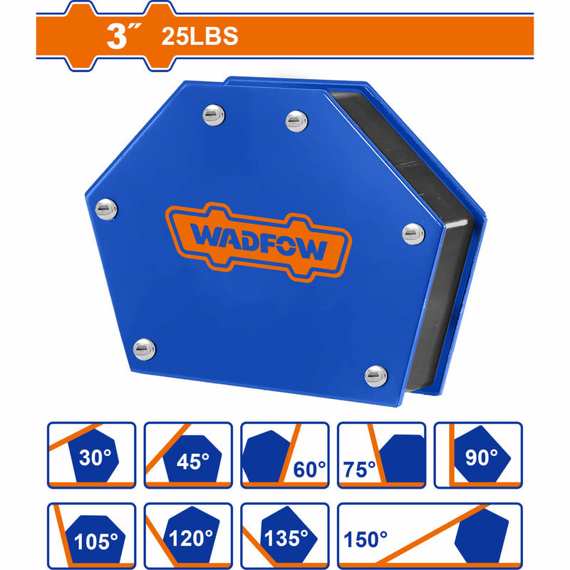 Soporte de soldadura escuadra magnética de 3". Ángulos: 30°, 45°, 60°, 75°, 90°, 105°, 120°, 135°, 150°. Imán y Acero. 25 lbs.