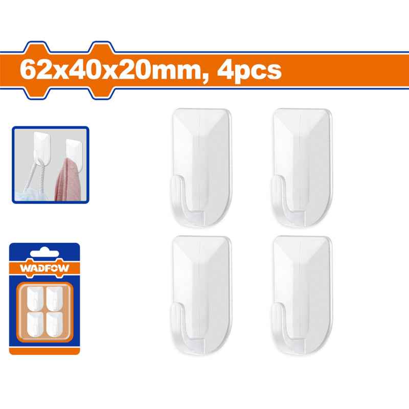 Colgadores ganchos de pared autoadhesivos. Colgadores de pared dura ABS. 62x40x20mm Set de 4 piezas.
