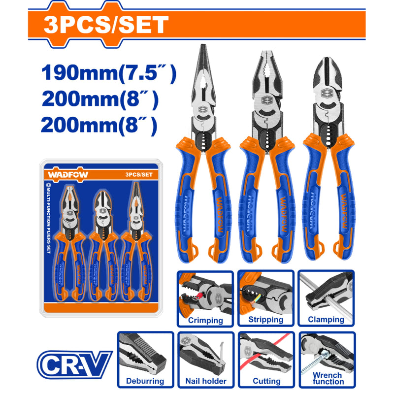 Alicates multifuncionales Ahorran 30% de la fuerza. Acabado pulido. Ergonómico. SET 3 pzas. Pinzas.