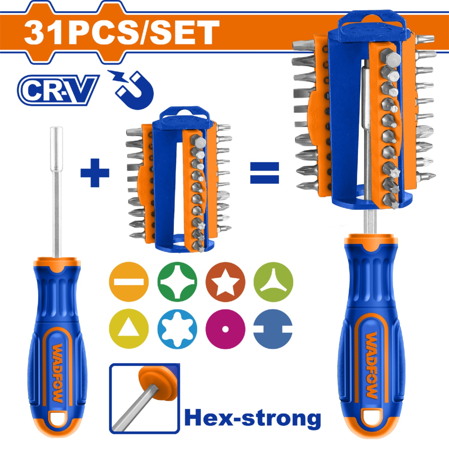 Destornillador 31 en 1. CR-V. Inc: 1 mango, 30 puntas variadas, mango hexagonal, magnético. SET Desarmador