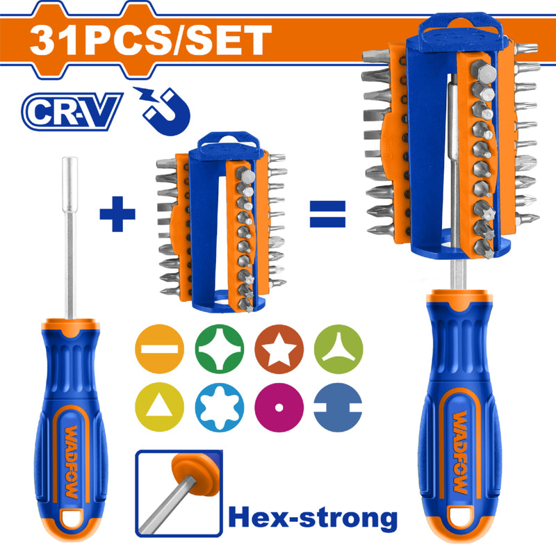 Destornillador 31 en 1. CR-V. Inc: 1 mango, 30 puntas variadas, mango hexagonal, magnético. SET Desarmador