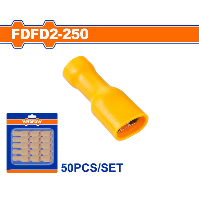 Terminales conectores para cables eléctricos FDFD5-250 Set 50 pzas Color amarillo Crimpado eléctrico.