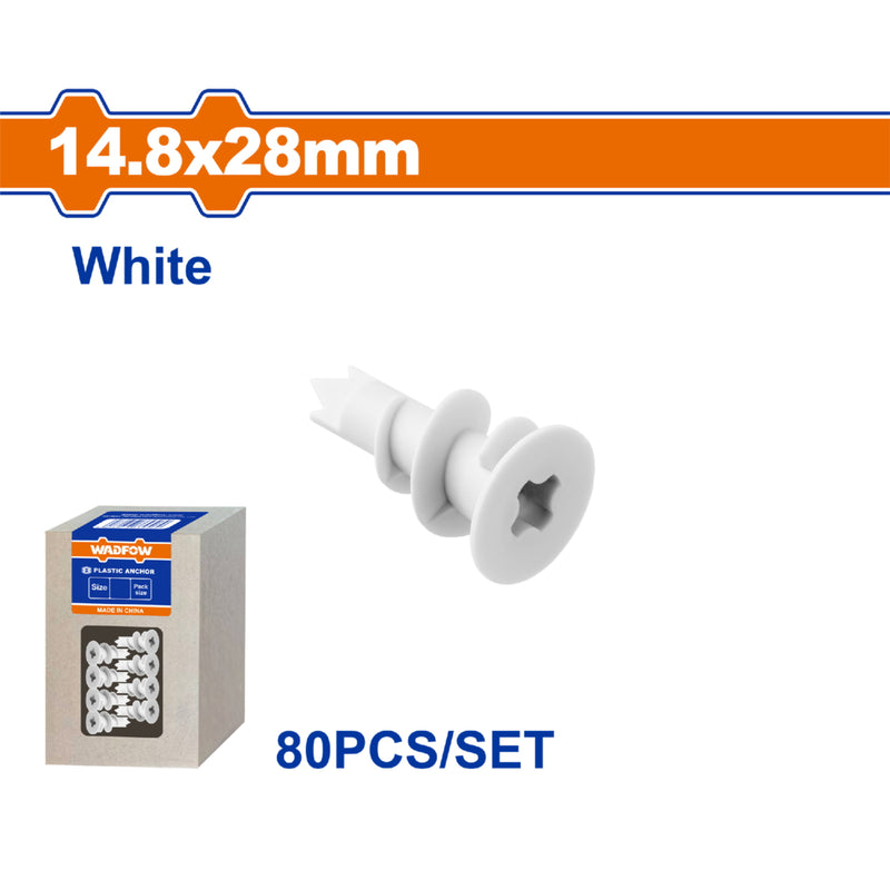 Tacos anclaje de nylon para drywall gypsum 14.8x28mm Blanco. Paneles de Yeso. Set 80 pzas.