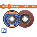 Disco Flap de Lija Laminado de  4 1/2" 115x22mm, P80. Adecuado para diversos acero alto, fundido y chapa.