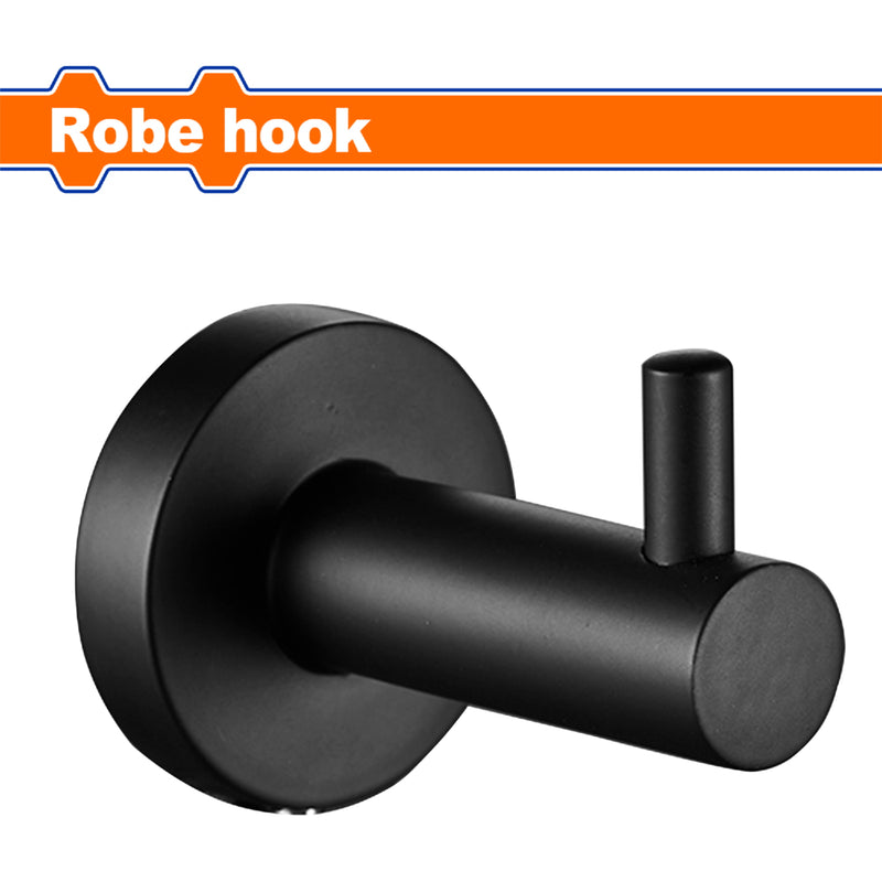 Gancho para colgar toalla o bata de baño en pared. Color Negro. Acabado Zinc. Incluye 2 tornillos. Set