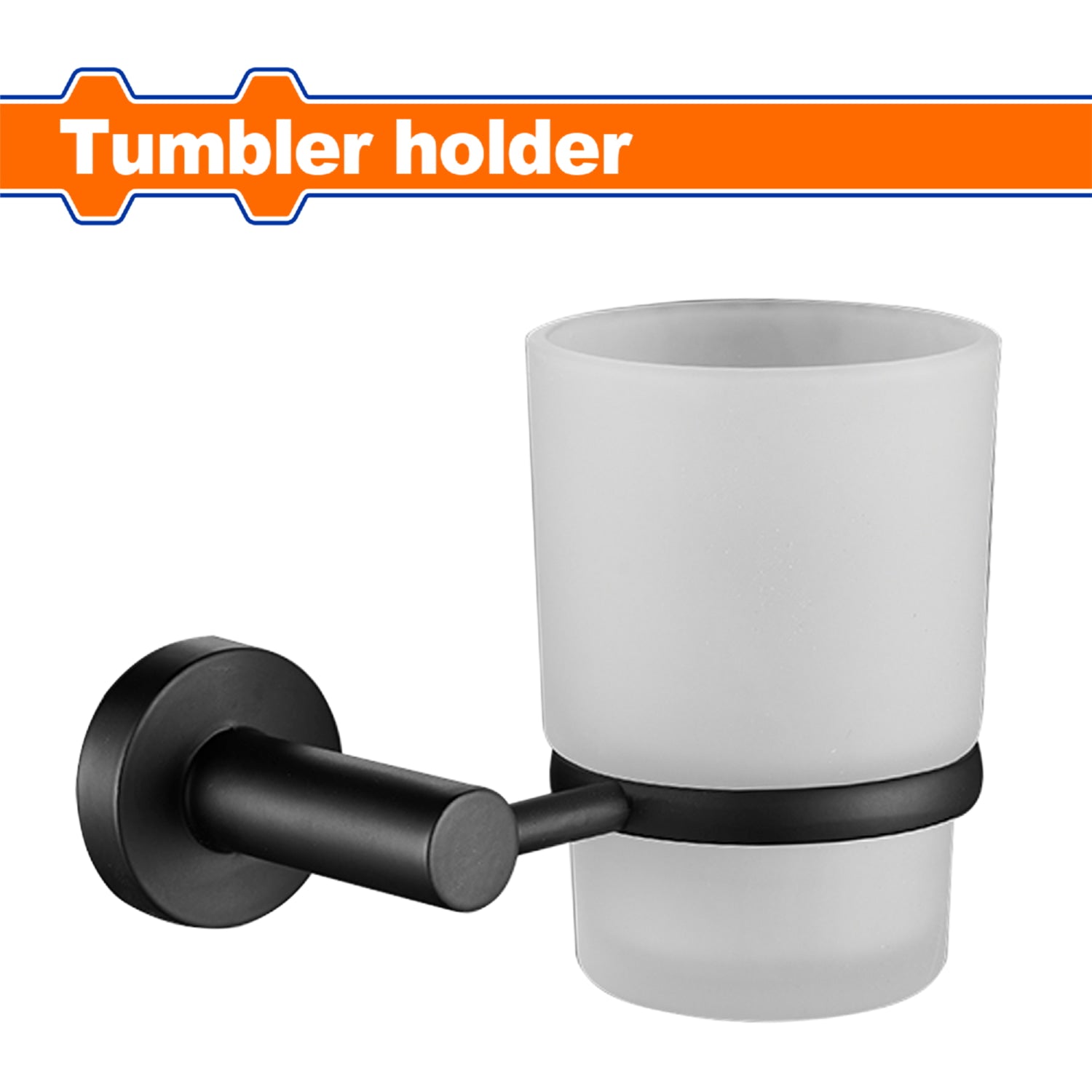 Soporte para cepillo de dientes con vaso de cristal. Negro. Acabado Zinc. Incluye tornillos. Set.