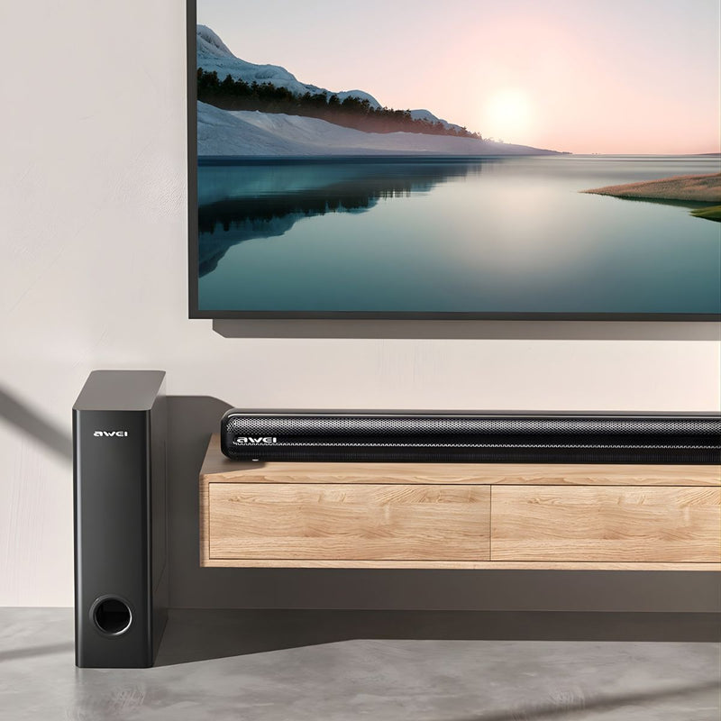 Barra de Sonido Bluetooth 5.0 con Subwoofer. Sistema de Audio Home Theater de 110W. Soundbar Inalámbrica con Graves Potentes y Sonido Envolvente. Teatro en casa.