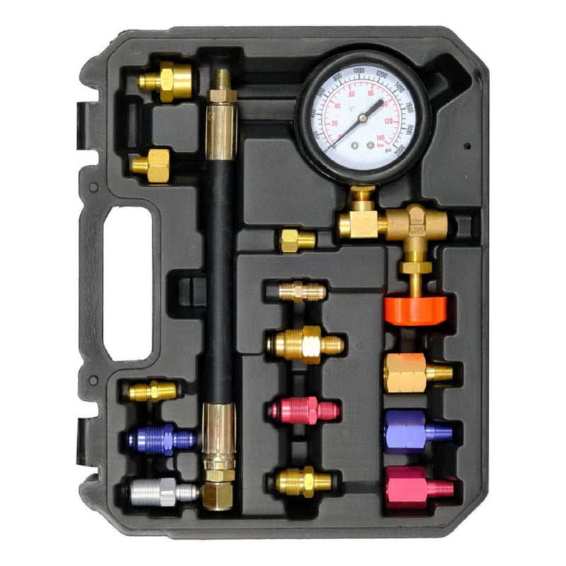 Kit De Prueba De Dirección Asistida. Power Stering Manómetro De 2-1/4"Ga. Tiene Una Escala Dual Con Rangos De 0-2000psi Y 0-140Bar. Incluye 13 Adaptadores.