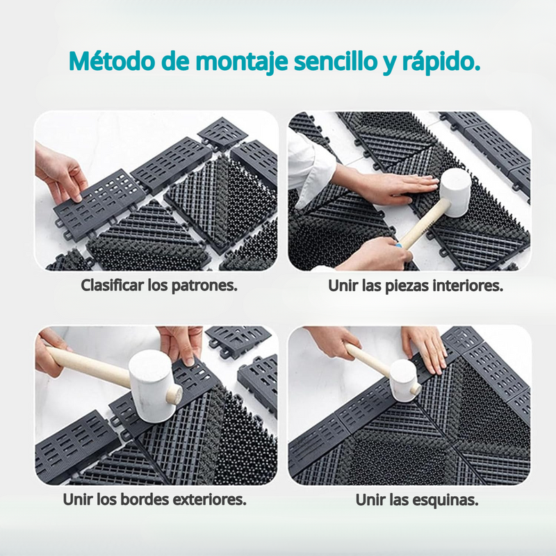 Alfombras comerciales de entrada para polvo Negro 7.5x7.5cm para Exteriores, Uso Comercial y Residencial. Alfombrilla (Borde Hembra)