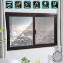 Ventana Corredera UPVC Marrón 100x100cm Anti UV  Vidrio de seguridad Templado 5mm (5 años de Garantía) Incluye malla mosquitera y Kit de ventana Francesa