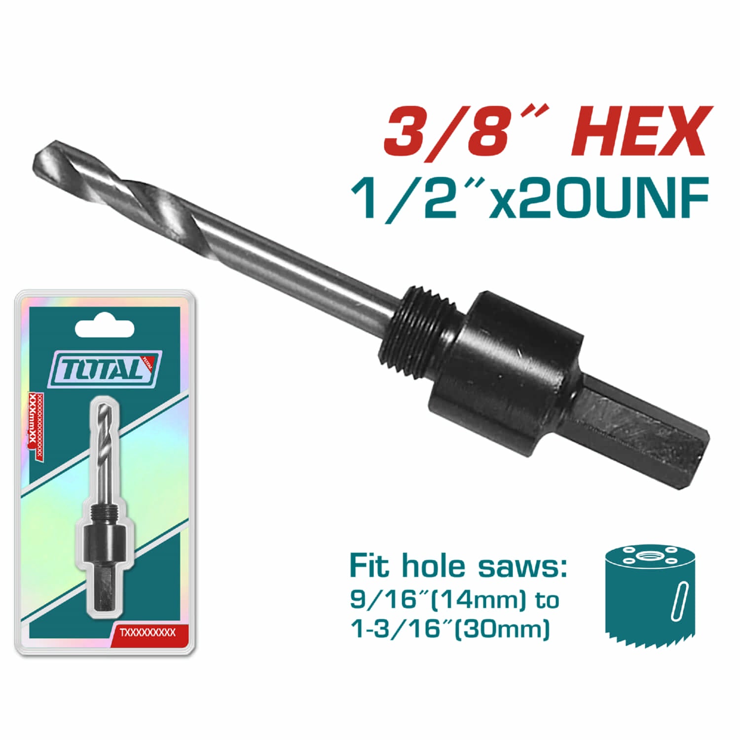 Mandril para Broca circular sacabocado vastago hexagonal 3/8". Funciona para brocas de 14 a 30 m