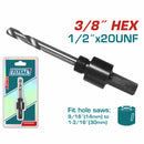 Mandril para Broca circular sacabocado vastago hexagonal 3/8". Funciona para brocas de 14 a 30 m