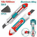 Exacto de 185 mm. Con cuchillas de 18 mm x 100 mm. SK5. Con 6 cuchillas de repuesto SK5.