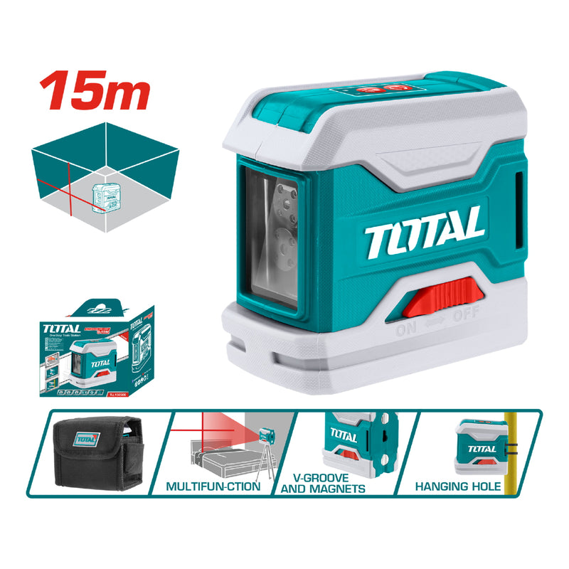 Laser de Linea Autonivelante. Rango de trabajo: 0-15 m. Precisión de línea: ± 1.5 mm a 5 m.