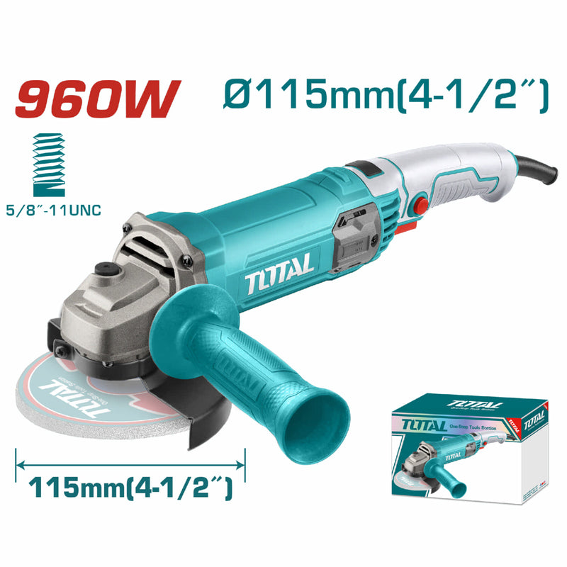 Esmeriladora Angular.960W. Velocidad sin carga: 12000rpm. Rosca: 5/8"-11UNC No incluye disco.