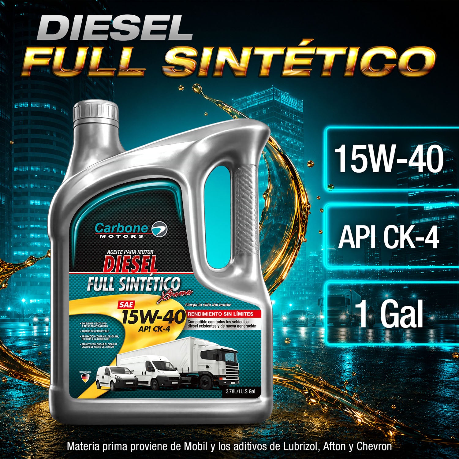 ACEITE DE MOTOR 15W-40 SAE API CK-4 FULL SINTETICO PARA MOTORES DIESEL (1 Galón)