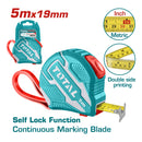 Cinta Métrica de Acero de 5 m X 19mm. Metros/Pulgadas. Con doble botón de autobloqueo.