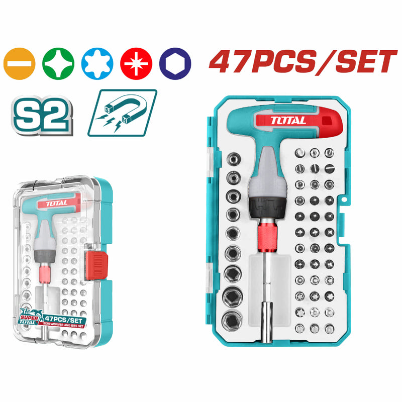 Juego de brocas destornilladores con Mango tipo T de 47 piezas.