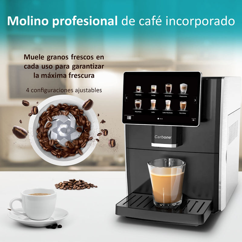Máquina de Cafe Automática Granos y polvo 19 Bar Pantalla táctil 7" contenedor de leche expreso capuchino latte machiato