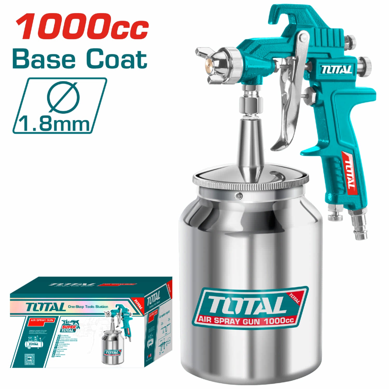 Pistola Spray. Boquilla 1.8 mm. Ajuste de Ancho de Salida 180-250 mm. Capacidad de Pintura 1000 cc.