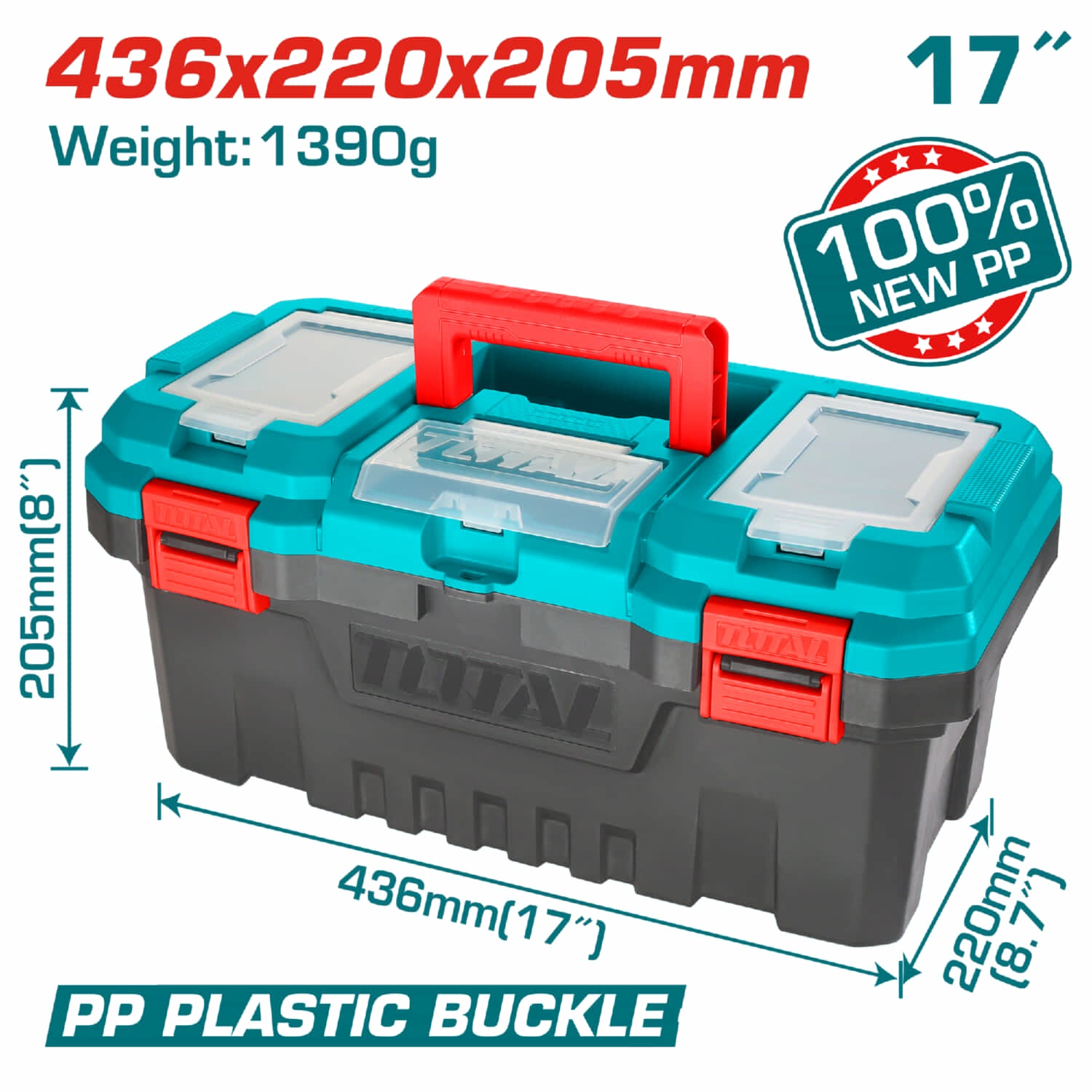 Caja de herramientas de PP, 436mm (17") *220mm(8.7")*205mm(8")