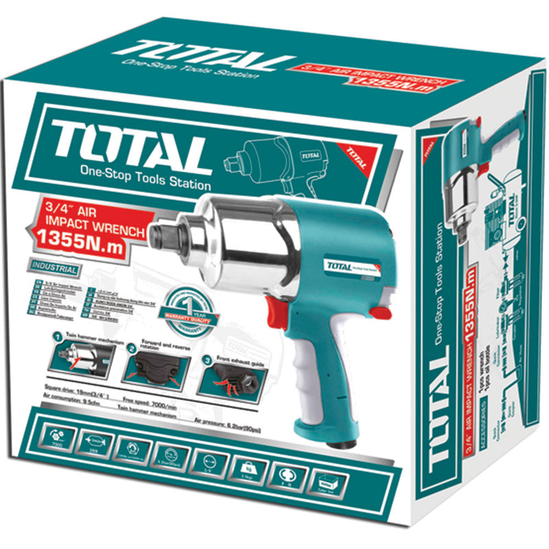 Llave de impacto neumática 3/4" No-load speed:7000 rpm Max.torque:1355Nm(1000ft) (1 año)