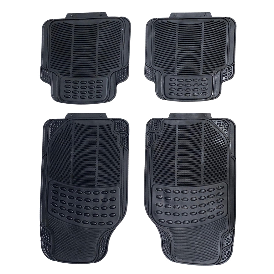 Alfombras para Auto Universal PVC (Set de 4) con Base Antideslizante de Goma.  Tapetes para Protección Interior de Vehículo. Color Negro