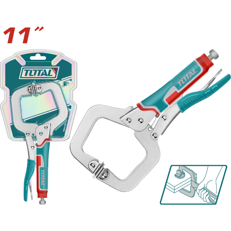 Alicate de presion tipo C abrazadera con anillo de amarre. 11"/275mm. Acabado niquelado. Peso 710g.