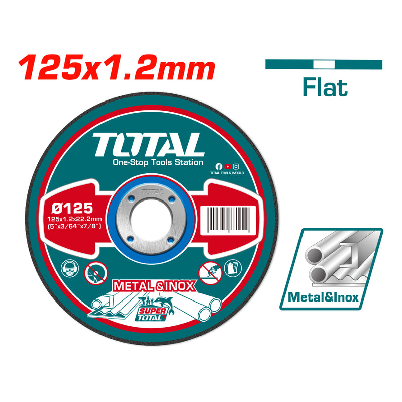 Disco de Corte para metal Abrasivo. Medida:  125 mm (5") X 1.2 mm (3/64") X 22.2 mm (7/8").