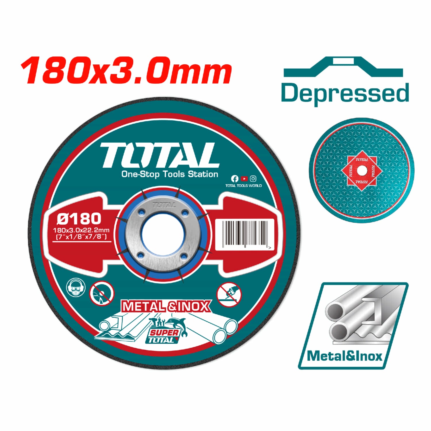Disco de corte para metal concavo 180 mm ( 7" )X 3.0mm ( 1/8" )X 22.2mm ( 7/8" )