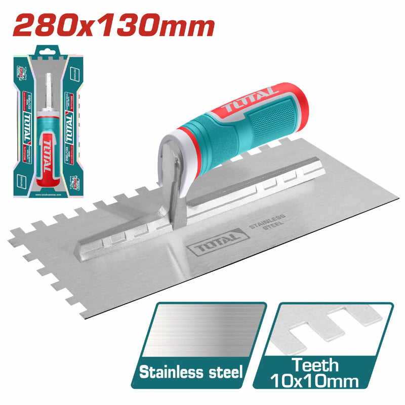 Llana de yeso con dientes (mango de plástico) 280x130mm. Dientes 10x10 mm Tirador TPR y ABS