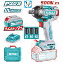 Llave Impacto dado cuadrado 20V 1/2" Motor sin escobillas. 500Nm Incluye 2 baterías y cargador. Super Total