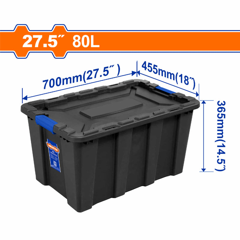 Caja plastica Contenedor de almacenamiento plástico 80L. 700x455x365mm. Hebilla de plástico. Peso: 2600g.