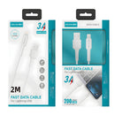 Cable USB A Lightning De Carga Rápida 3A Y Transferencia De Datos. Color Blanco. Longitud De 2 Metros.